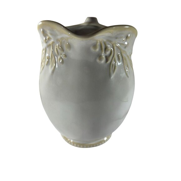 Embossed Ceramic Pitcher Certified International 9" Leaf floral cream rustic - Picture 4 of 8